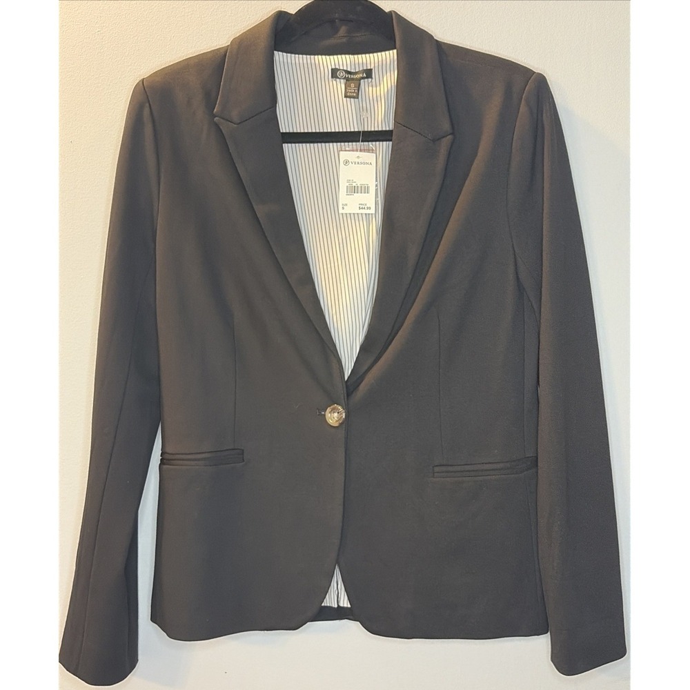 Versona Black NWT One Button Blazer Womens Elevated Basic Minimal Classic M‎